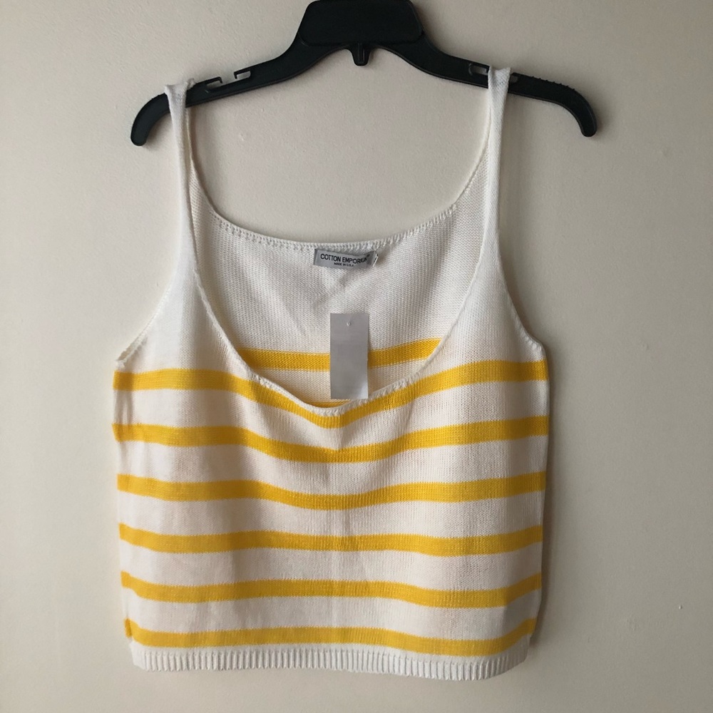 Cotton Emporium Women’s White Yellow Striped Top